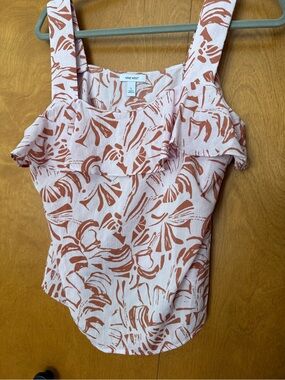 Nine West Pink and Rust Floral Ruffle Camisole